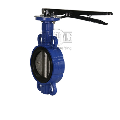 Wafer type butterfly valve with handle
